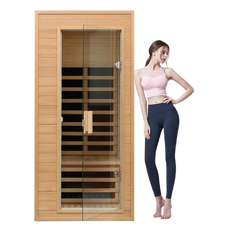 Thermora Elara Premium 1-Person Indoor Low EMF FAR Infrared Heat Hemlock Wood Personal Home Spa Sauna, 1200W (SAK27463) by SAKSBY WHOLESALE