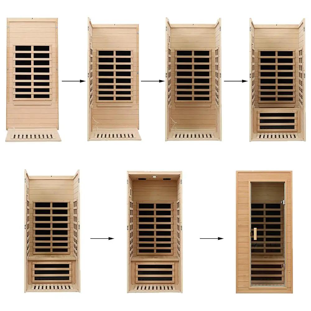 Thermora Elara Premium 1-Person Indoor Low EMF FAR Infrared Heat Hemlock Wood Personal Home Spa Sauna, 1200W (SAK27463) by SAKSBY WHOLESALE