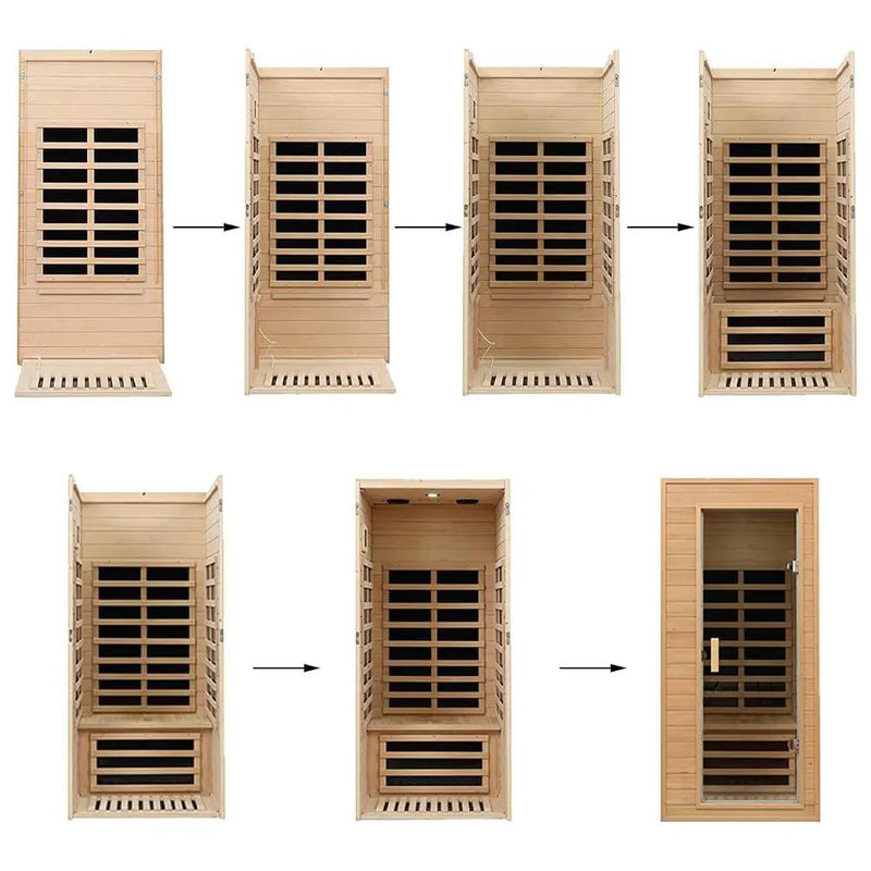 Thermora Elara Premium 1-Person Indoor Low EMF FAR Infrared Heat Hemlock Wood Personal Home Spa Sauna, 1200W (SAK27463) by SAKSBY WHOLESALE