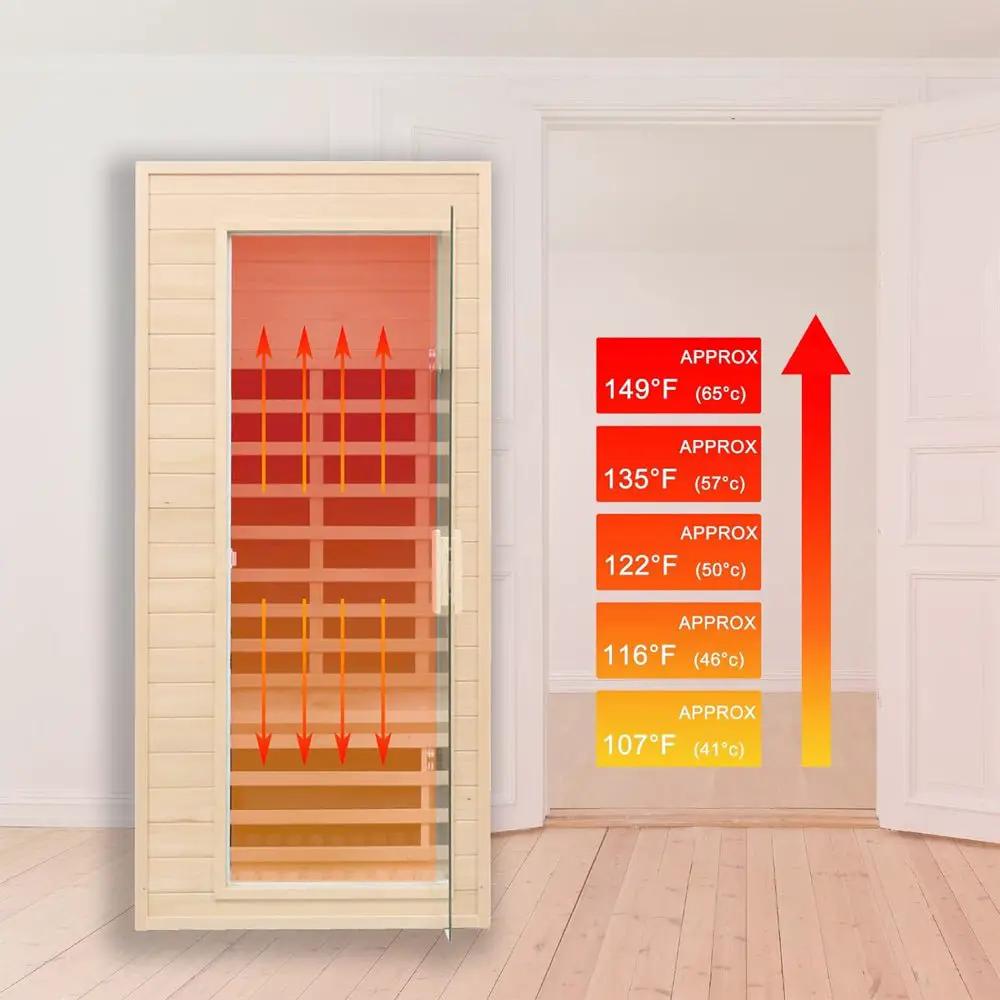 Thermora Elara Premium 1-Person Indoor Low EMF FAR Infrared Heat Hemlock Wood Personal Home Spa Sauna, 1200W (SAK27463) by SAKSBY WHOLESALE
