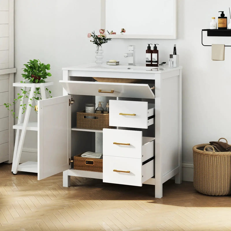 Single Bathroom Vanity with 2 Drawers and 1 Door-White by DirectDeals