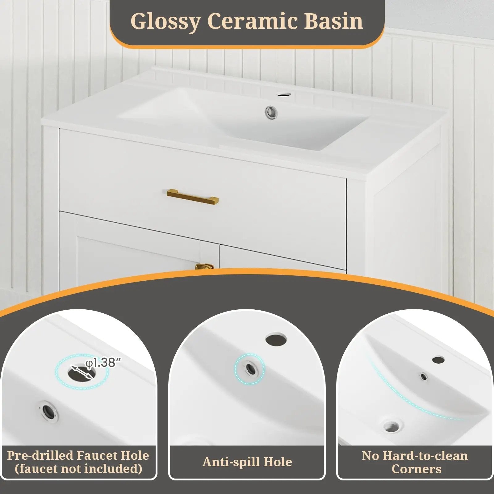 Single Bathroom Vanity with 2 Drawers and 1 Door-White by DirectDeals