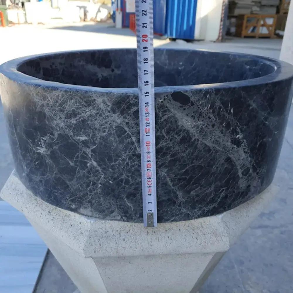Black Marble Vessel Sink - Polished Round 16.5 Inch Diameter by GobekDesign