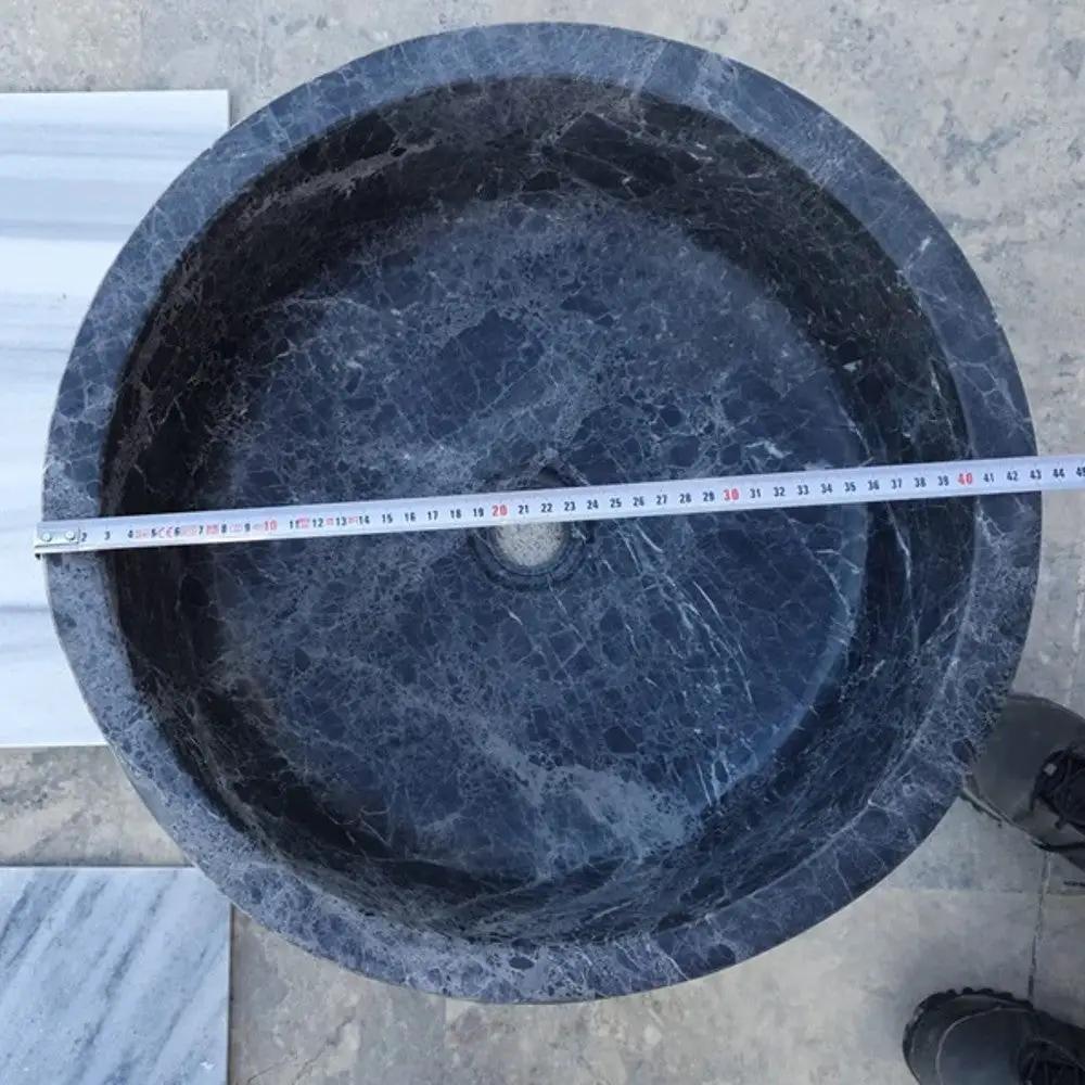 Black Marble Vessel Sink - Polished Round 16.5 Inch Diameter by GobekDesign