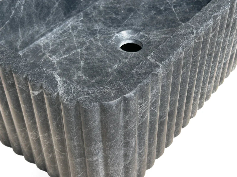 Sirius Black Marble Wall-mount Bathroom Sink Ribbed with 4" Backsplash by GobekDesign