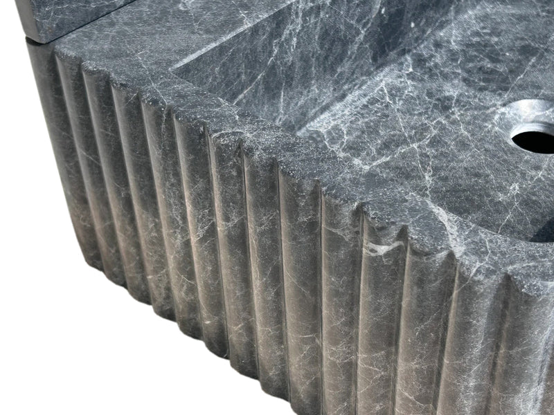 Sirius Black Marble Wall-mount Bathroom Sink Ribbed with 4" Backsplash by GobekDesign