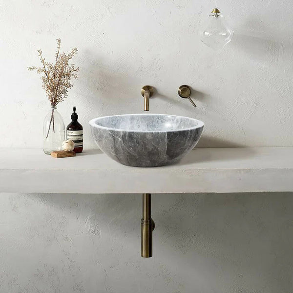 Gray Marble Polished Vessel Sink Above Counter Bathroom 15x6