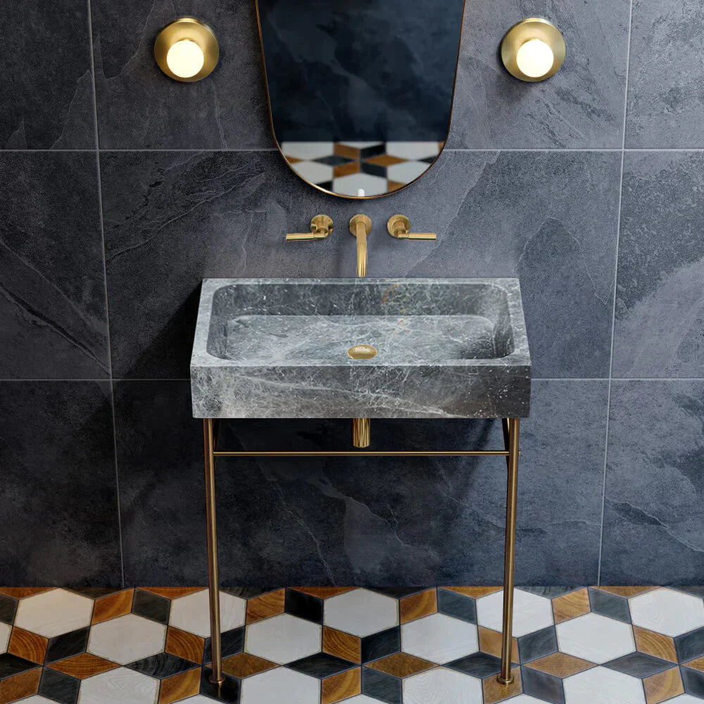 Sirius Gray Marble Rectangular Above Vanity Bathroom Sink (W)15" (L)24" (H)5" by GobekDesign