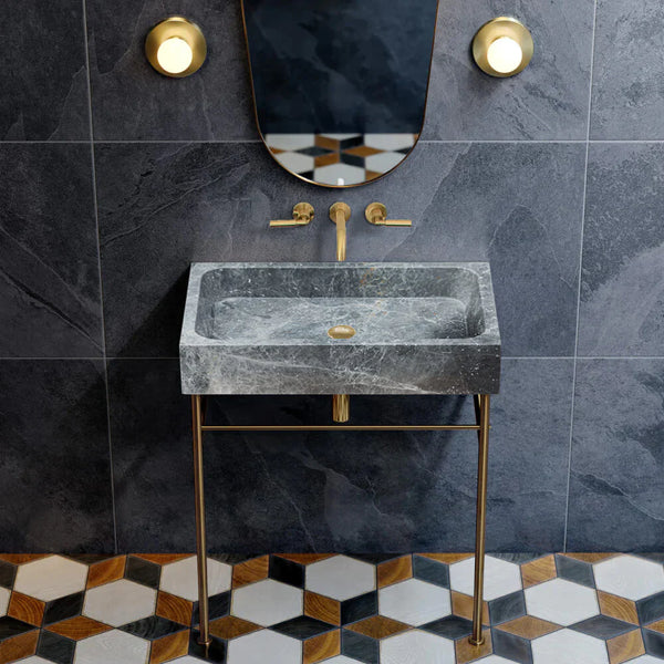 Gray Marble Rectangular Vessel Above Vanity Bathroom Sink 15x24 Polished