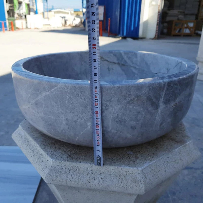 Natural Stone Sirius Silver Marble Vessel Sink Polished (D)16" (H)6" by GobekDesign