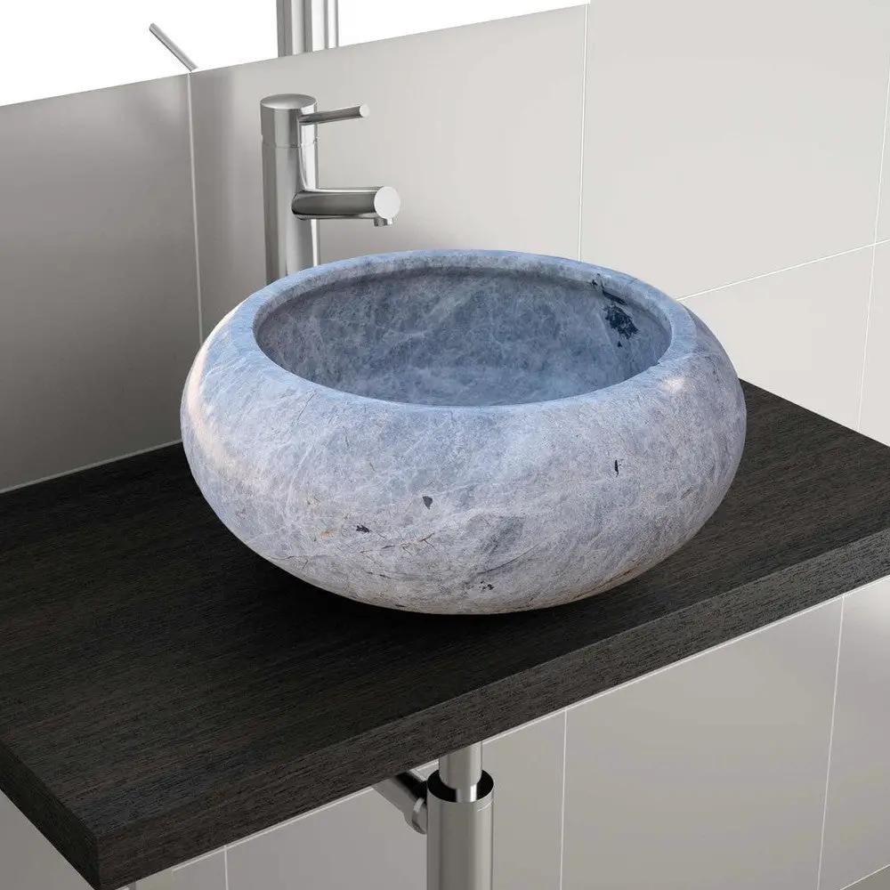 Silver Marble Vessel Sink - Premium Handcrafted Natural Stone Diameter 15.5 Height 6 by GobekDesign