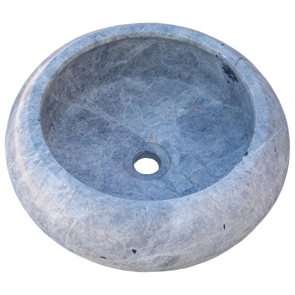 Silver Marble Vessel Sink - Premium Handcrafted Natural Stone Diameter 15.5 Height 6 by GobekDesign