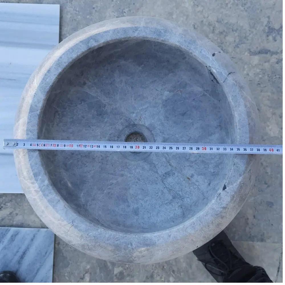 Silver Marble Vessel Sink - Premium Handcrafted Natural Stone Diameter 15.5 Height 6 by GobekDesign