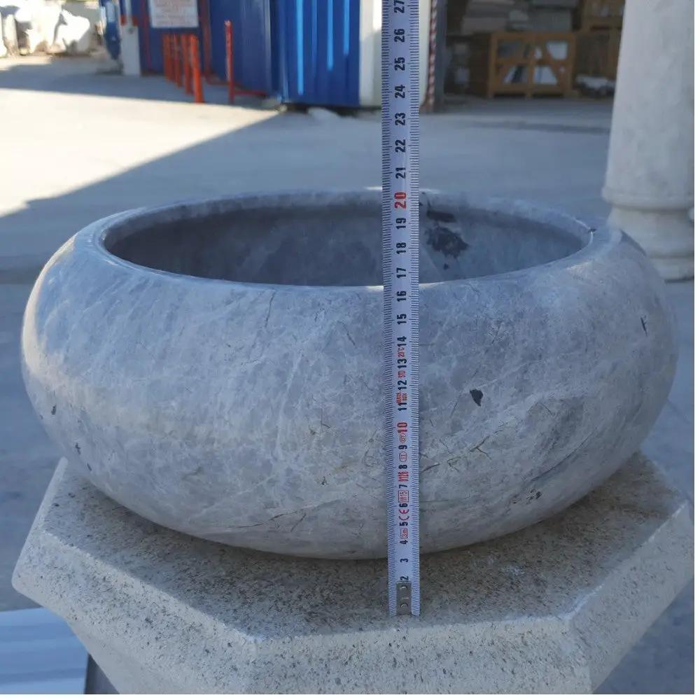 Silver Marble Vessel Sink - Premium Handcrafted Natural Stone Diameter 15.5 Height 6 by GobekDesign
