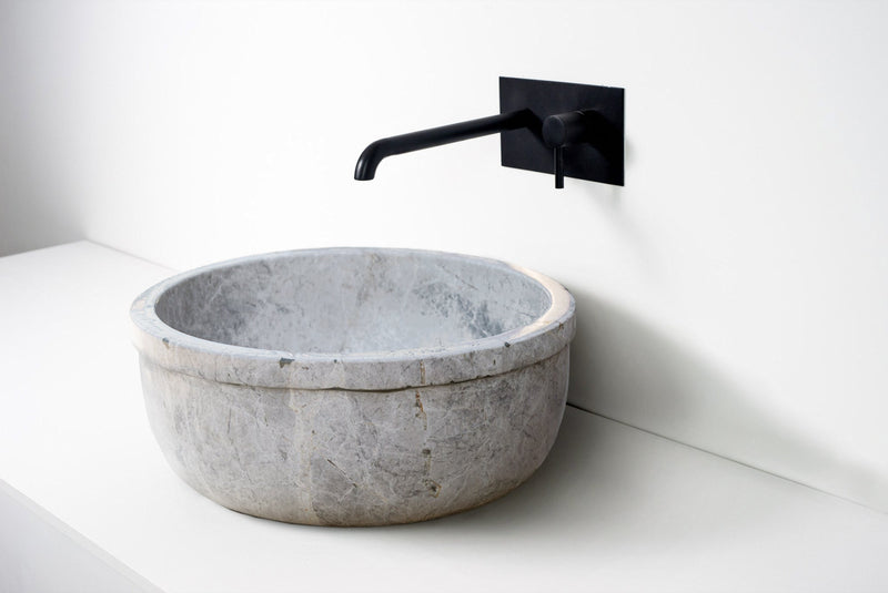 Natural Stone Sirius Silver Marble Self-Rimming Vessel Sink Polished (D)16" (H)6" by GobekDesign