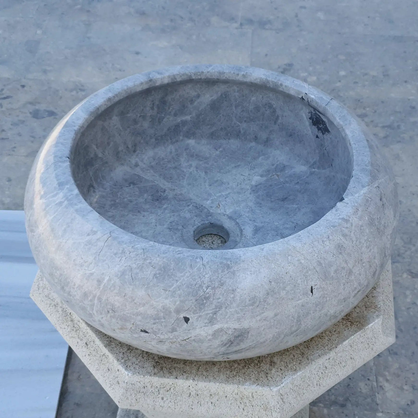 Silver Marble Vessel Sink - Premium Handcrafted Natural Stone Diameter 15.5 Height 6 by GobekDesign