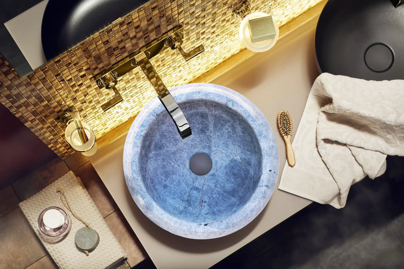 Silver Marble Vessel Sink - Premium Handcrafted Natural Stone Diameter 15.5 Height 6 by GobekDesign