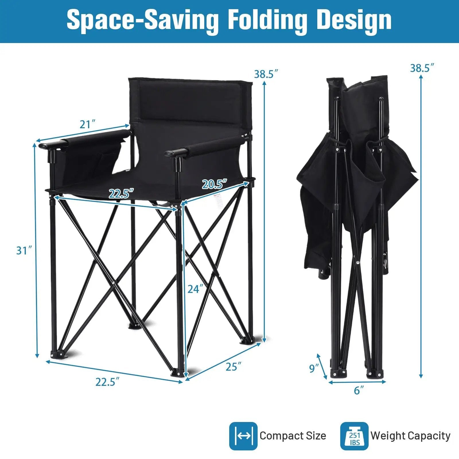 Portable 38 Inch Oversized High Camping Fishing Folding Chair by DirectDeals