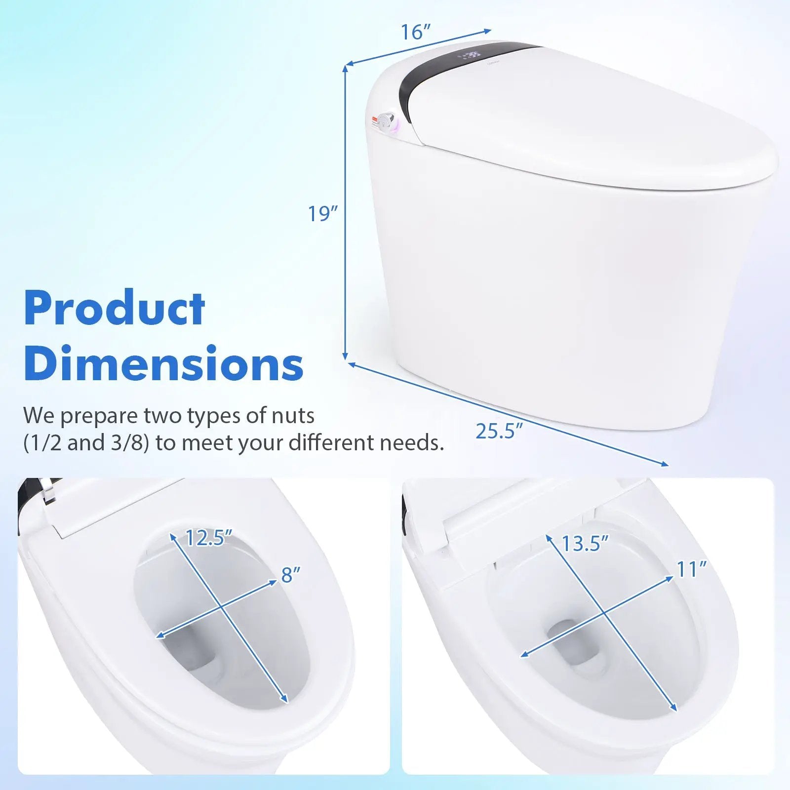 One-Piece Elongated Smart Toilet Bidet 1.28 GPF Dual-flush by DirectDeals