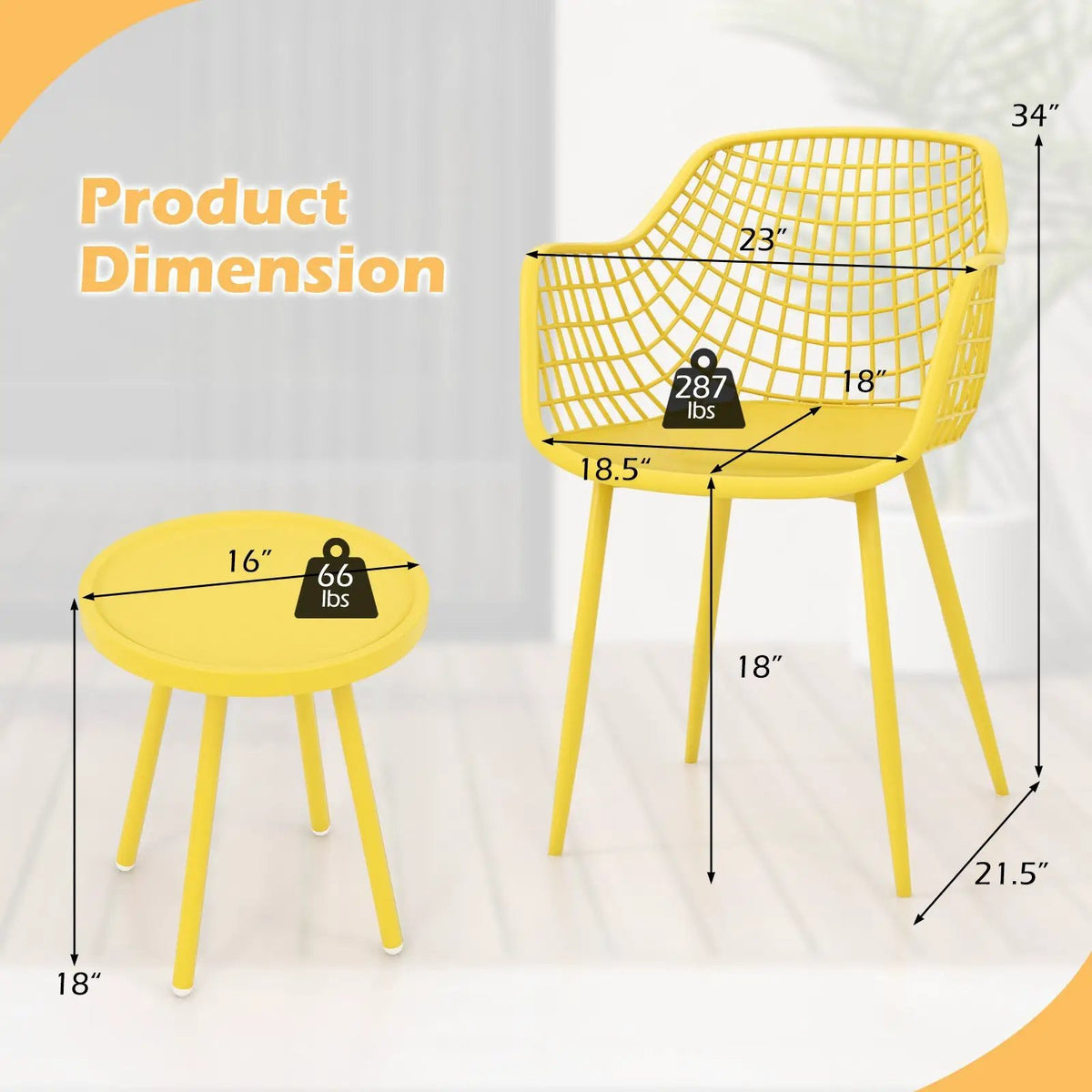 3 Piece Patio Chair Set with PP Seat and Tabletop for Porch by DirectDeals