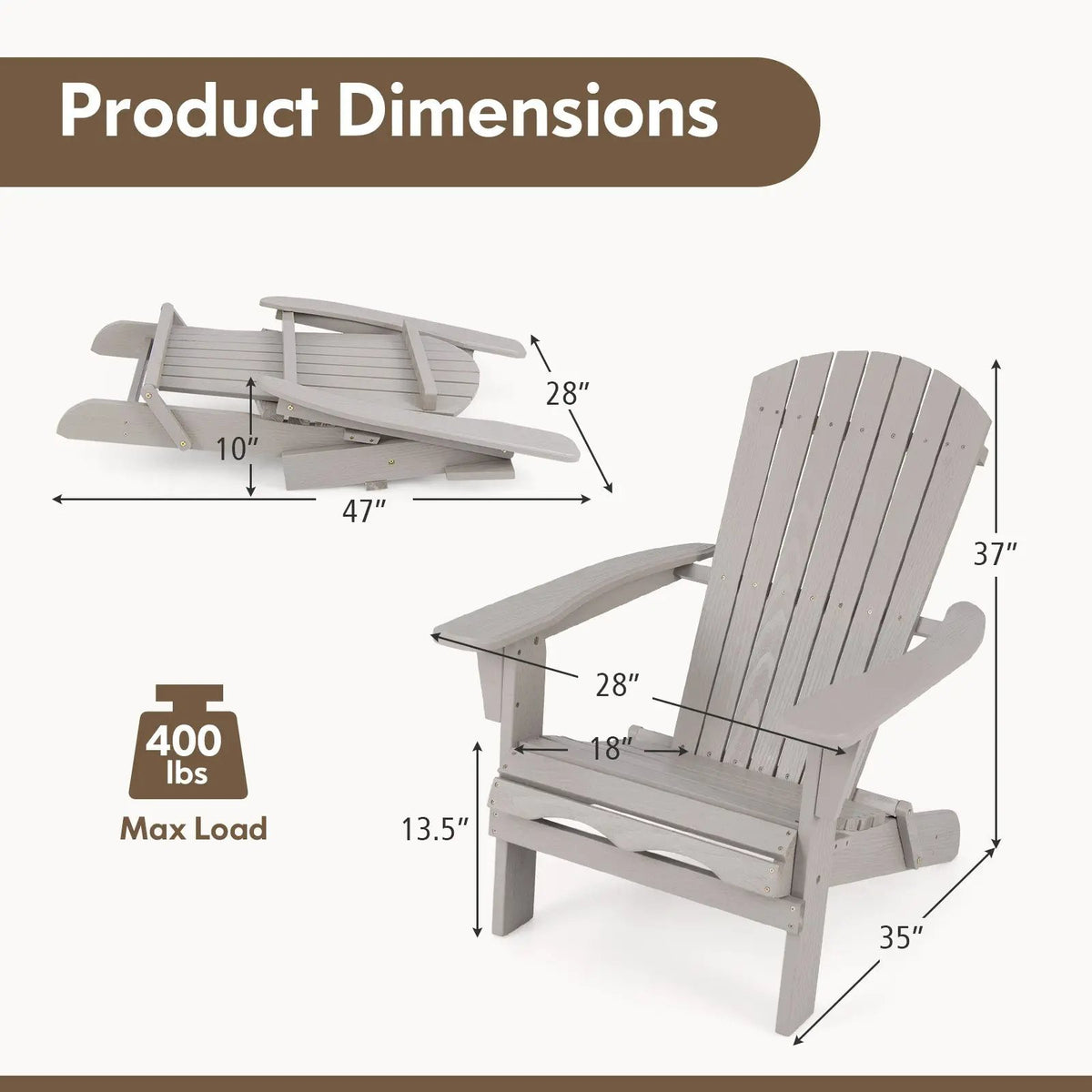 1 Piece Folding Adirondack Chair with High Backrest and Wide Armrests by DirectDeals