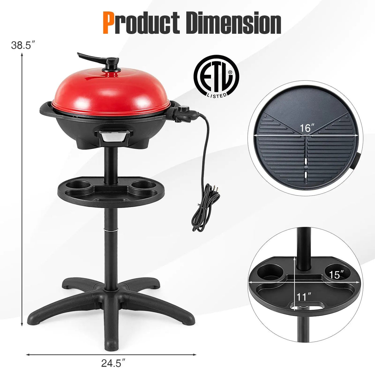 1350 W Outdoor Electric BBQ Grill with Removable Stand Easy to Install by DirectDeals