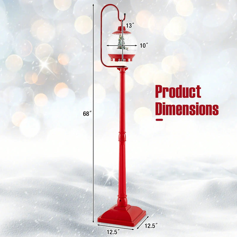 68 Inch Festive Musical Christmas Street Lamp Post with Snow Globe Lantern-Red by DirectDeals