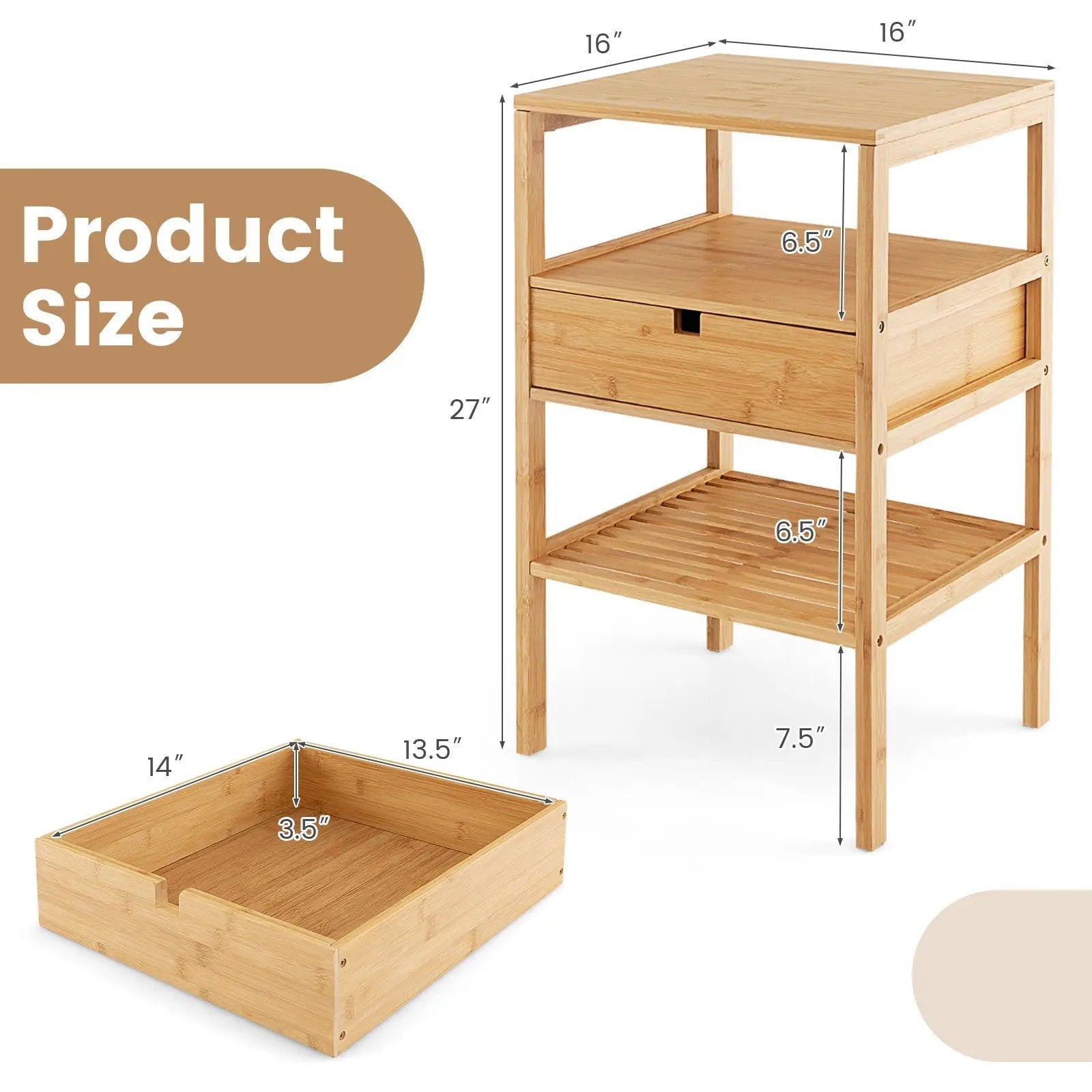 Bamboo Nightstand with Storage Drawer and Slatted Shelf by DirectDeals