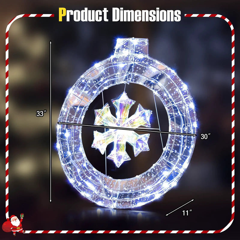 33 Inch Lighted Snowflake Wreath with Hanging Ring and Support Bracket by DirectDeals