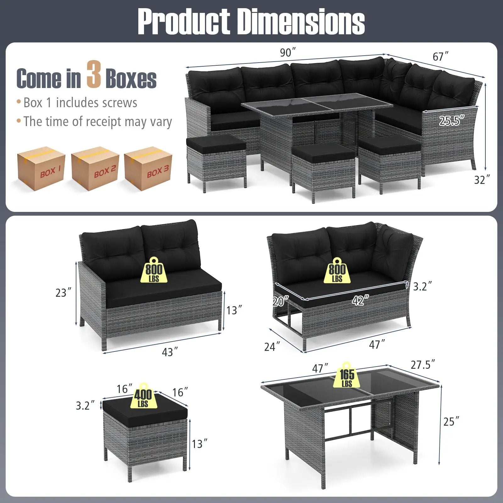 7 Pieces Patio Dining Furniture Set with Soft Cushions and Ottomans by DirectDeals