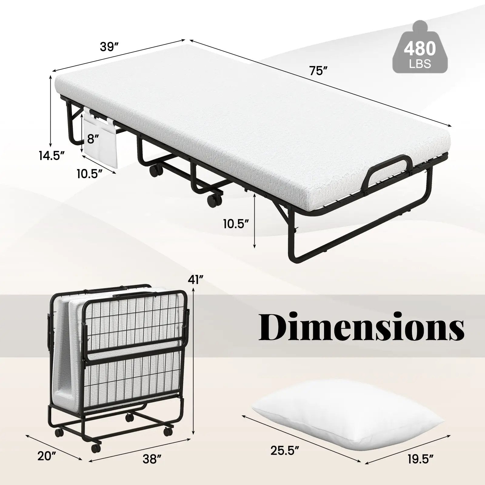 Cot Size Folding Bed with Memory Foam Mattress and Pillow by DirectDeals