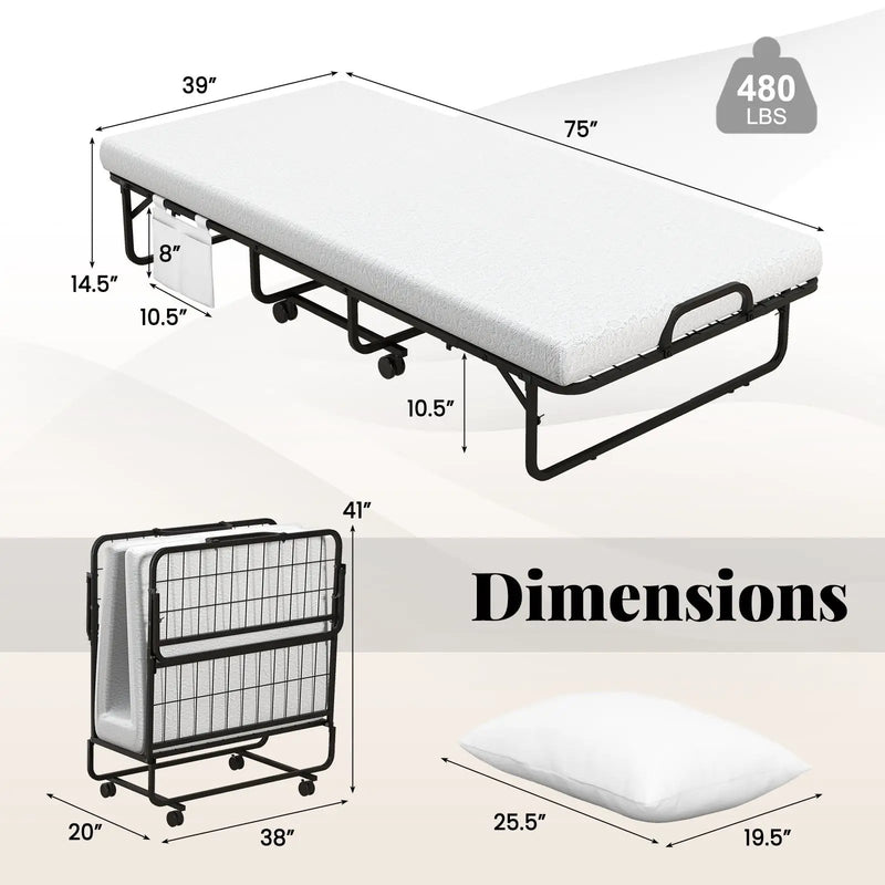 Cot Size Folding Bed with Memory Foam Mattress and Pillow by DirectDeals