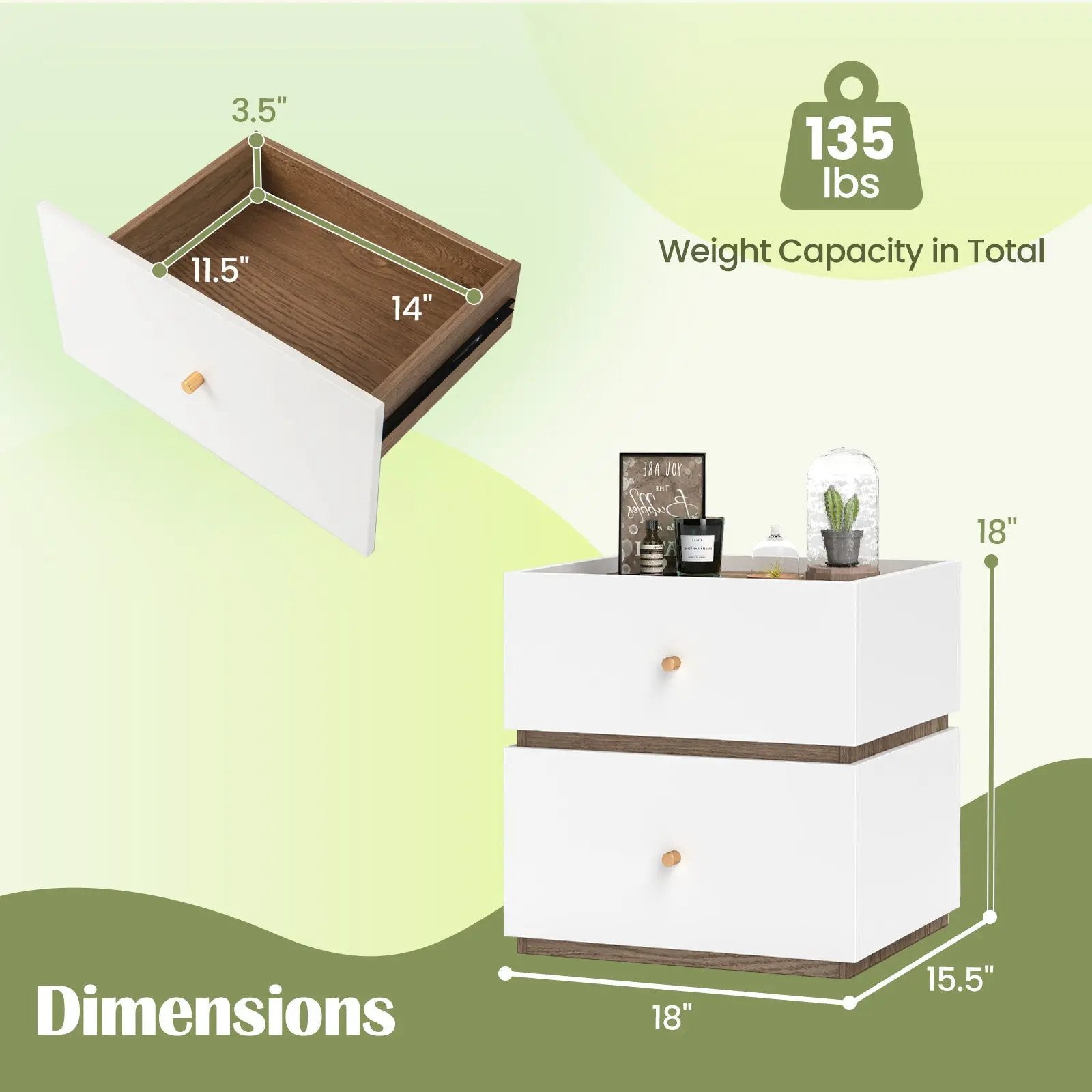 2-Drawer Modern Nightstand with Storage for Living Room Bedroom by DirectDeals