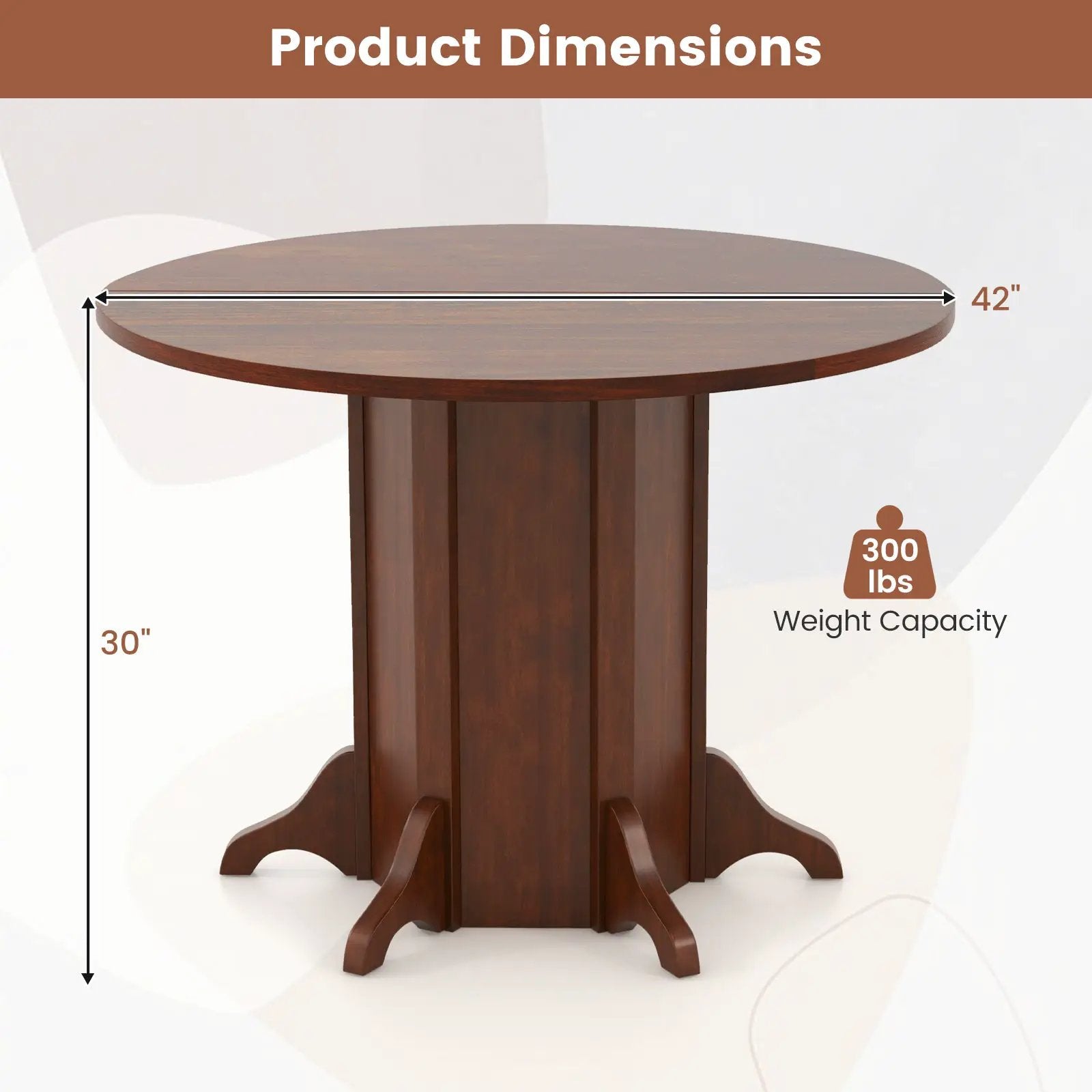 Round Dining Table with Pedestal Base for 4-6 People-Walnut by DirectDeals