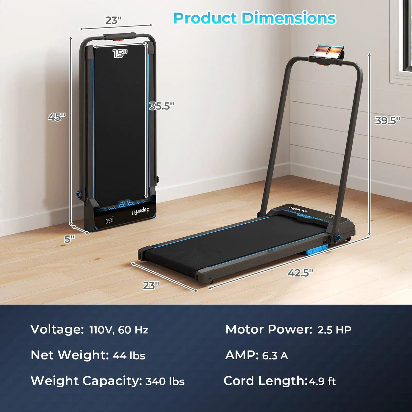 3 in 1 Folding Treadmill with Remote Control and LED Display by DirectDeals