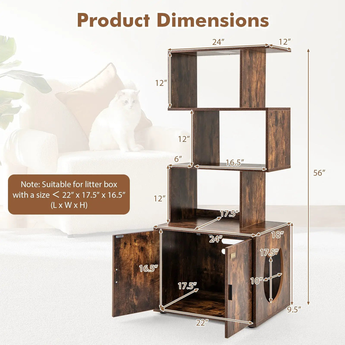 56 Inch Tall Cat Litter Box Enclosure with Storage by DirectDeals