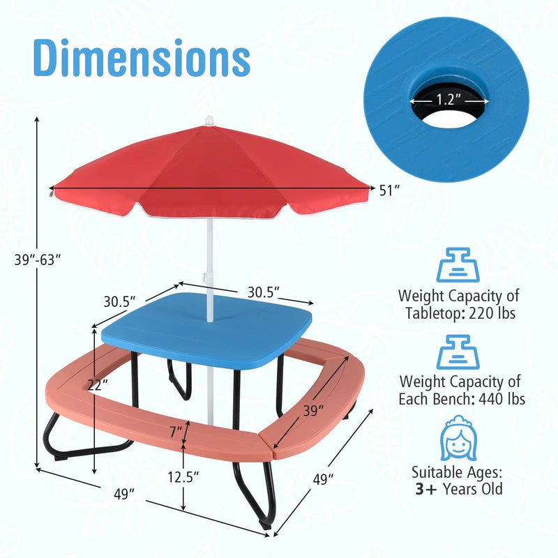 Toddler Outdoor Activity Table with Adjustable and Collapsible Umbrella by DirectDeals