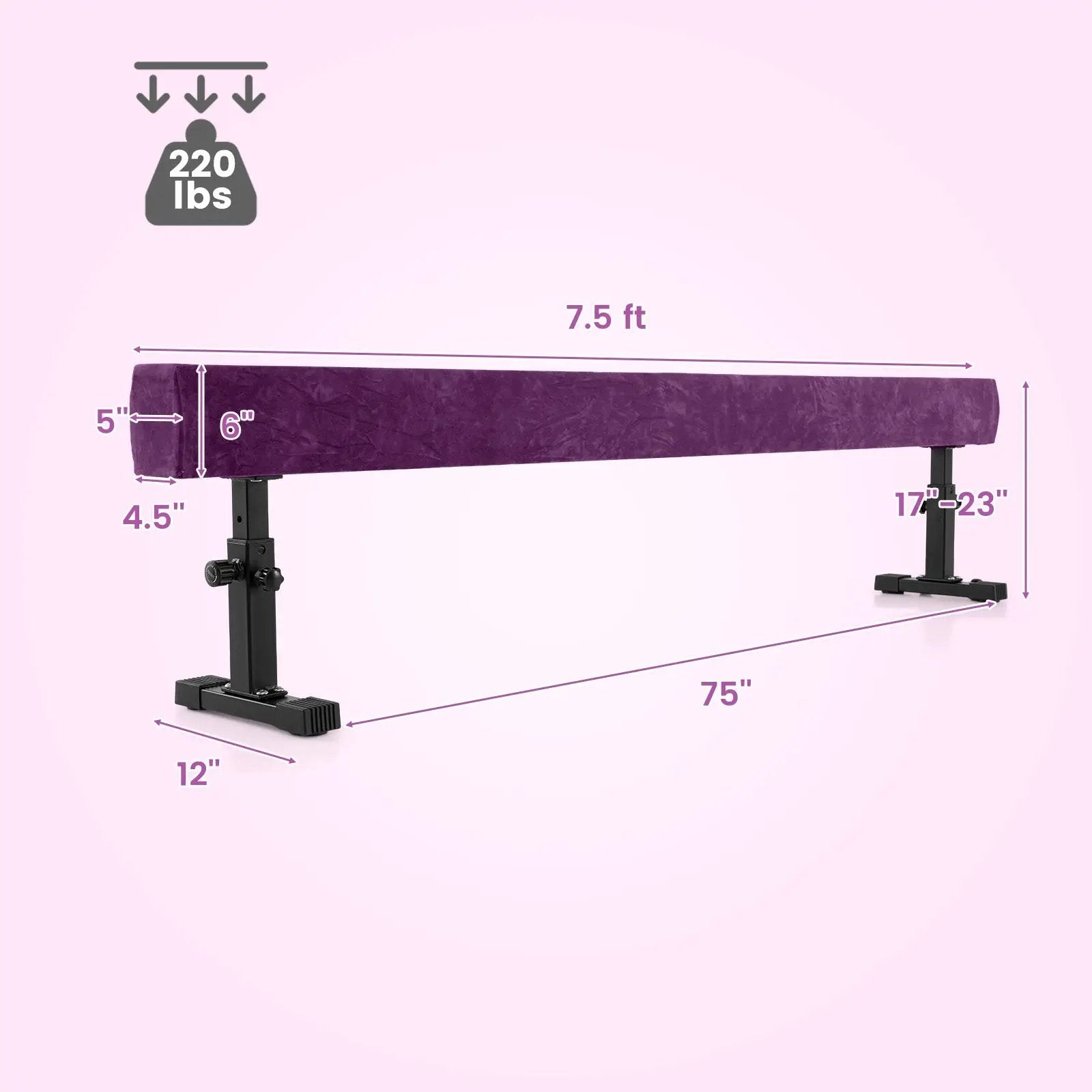7.5 Feet High and Low Gymnastics Beam with 3 Heights-Purple by DirectDeals