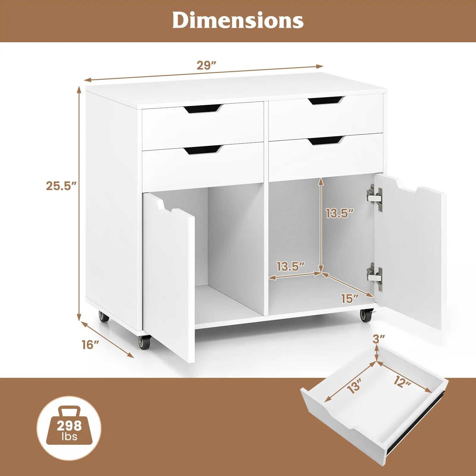 4 Drawer File Cabinet with Wheels for Home Office Organization by DirectDeals