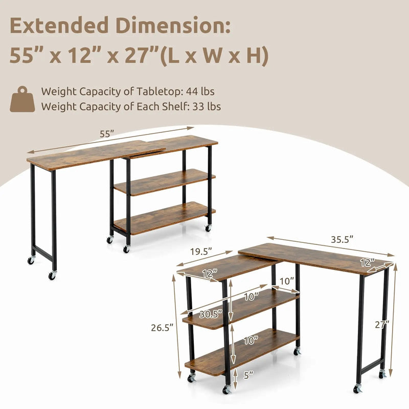 360° Rotating Sofa Side Table with 2-Tier Storage Shelves by DirectDeals