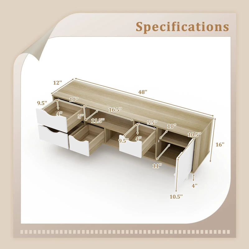 TV Stand for TVs up to 55” Television Cabinet w/ 4 Drawers & 2 Open Shelves-Oak by DirectDeals