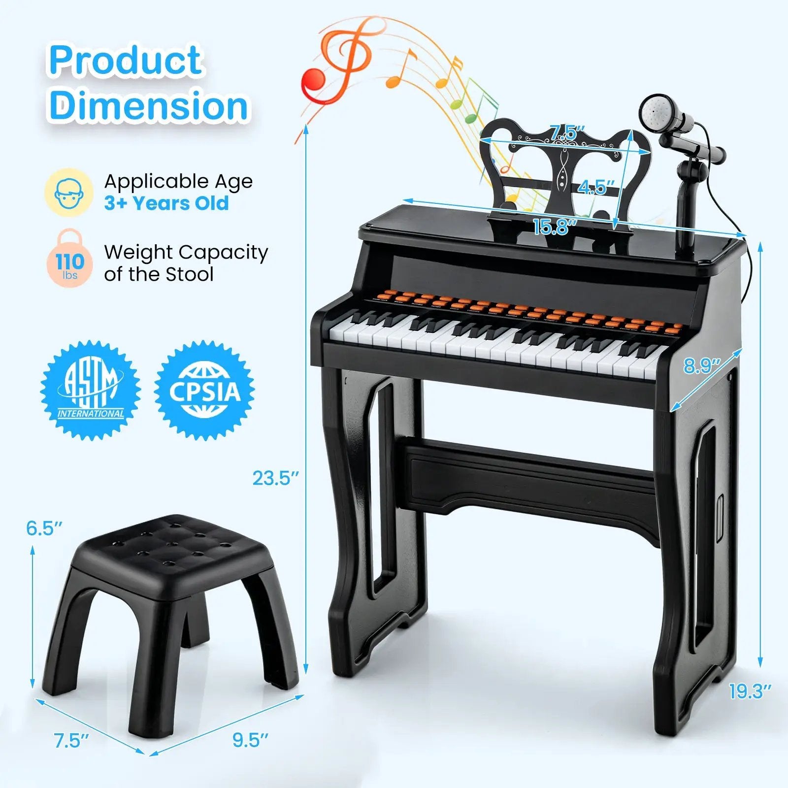 37 Keys Music Piano with Microphone Kids Piano Keyboard with Detachable Music Stand by DirectDeals