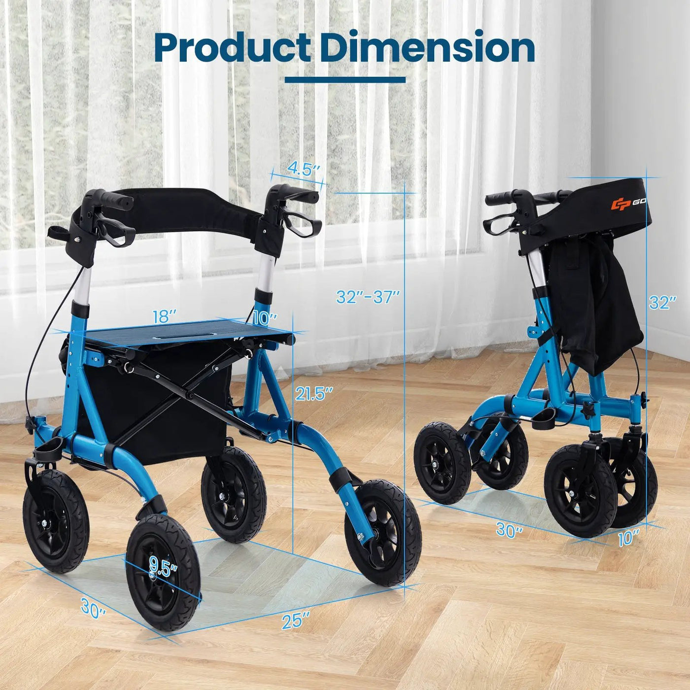 Height Adjustable Rollator Walker Foldable Rolling Walker with Seat for Seniors by DirectDeals
