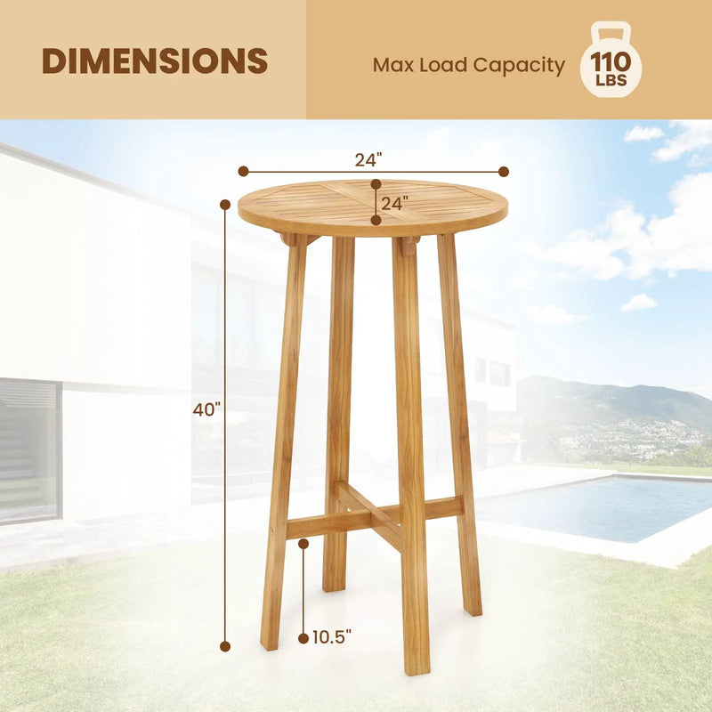 24 Inch Teak Wood Round Bar Table with Footrest for Indoors Outdoors by DirectDeals