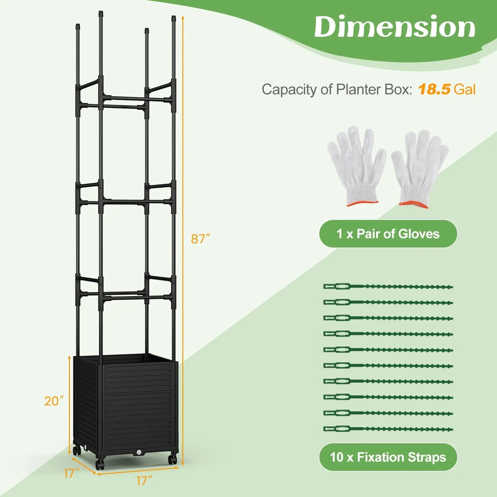 Raised Garden Bed with Obelisk Trellis and 3 Heights & Detachable PE-Coated Metal Tubes-Black by DirectDeals