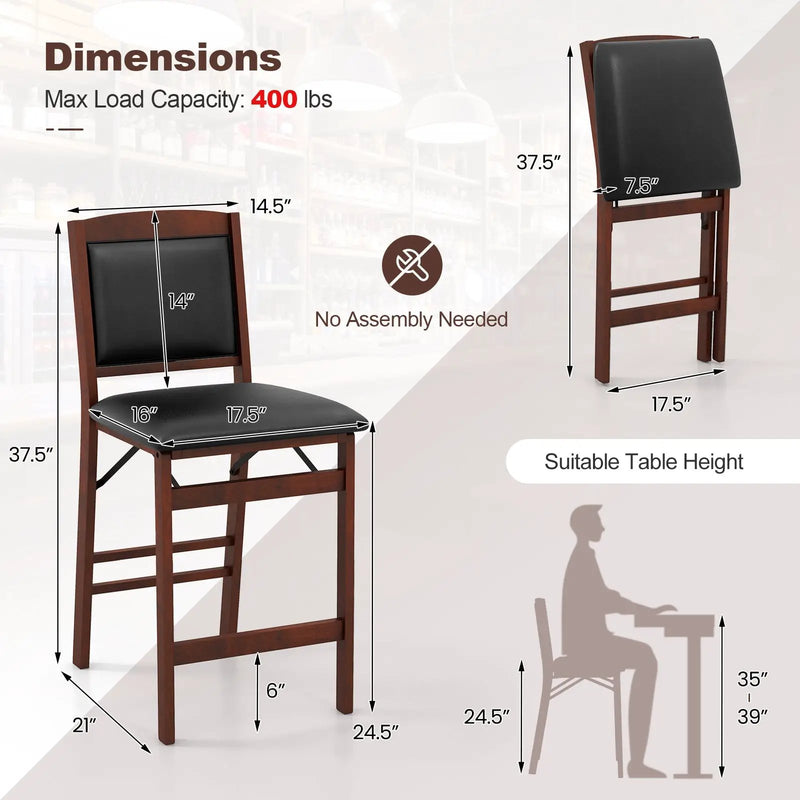 Set of 2 Folding Kitchen Island Stool with Rubber Wood Legs-Brown by DirectDeals