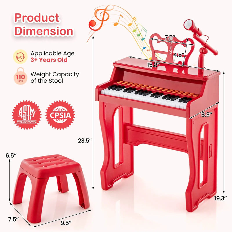37 Keys Music Piano with Microphone Kids Piano Keyboard with Detachable Music Stand by DirectDeals