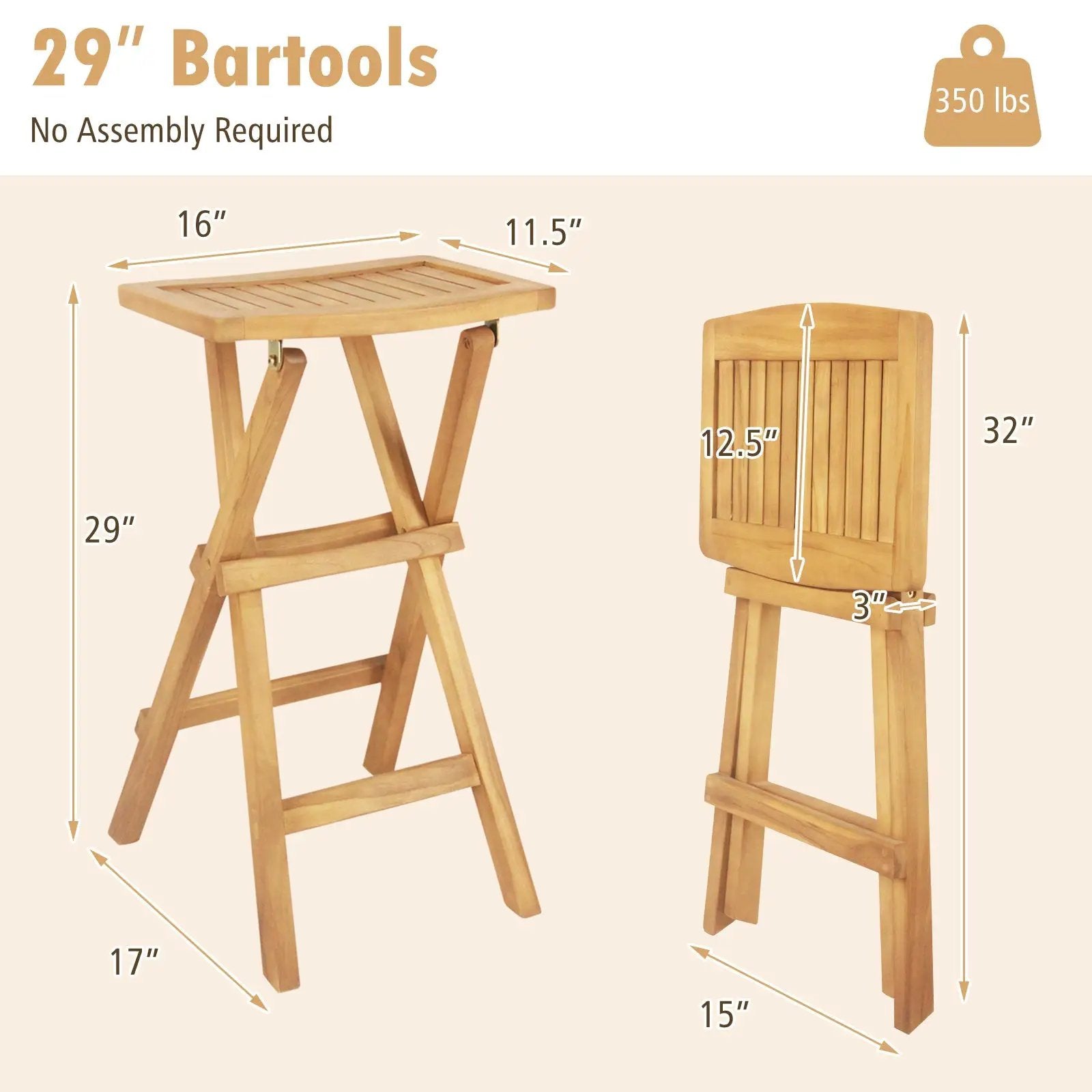 Set of 2 No Assembly Outdoor Bar Stools with Countered Seat by DirectDeals