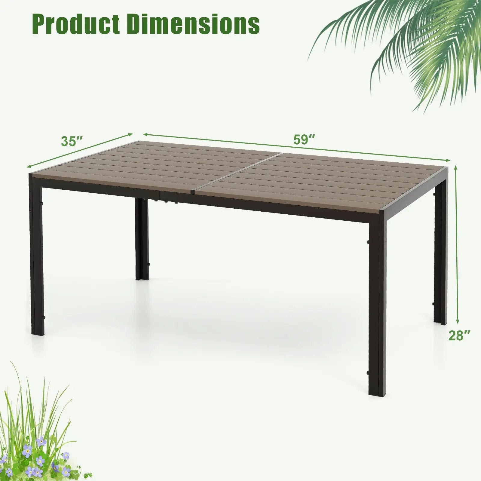 59 x 35 Inch Large Outdoor Rectangle Dining Table with Metal Legs by DirectDeals