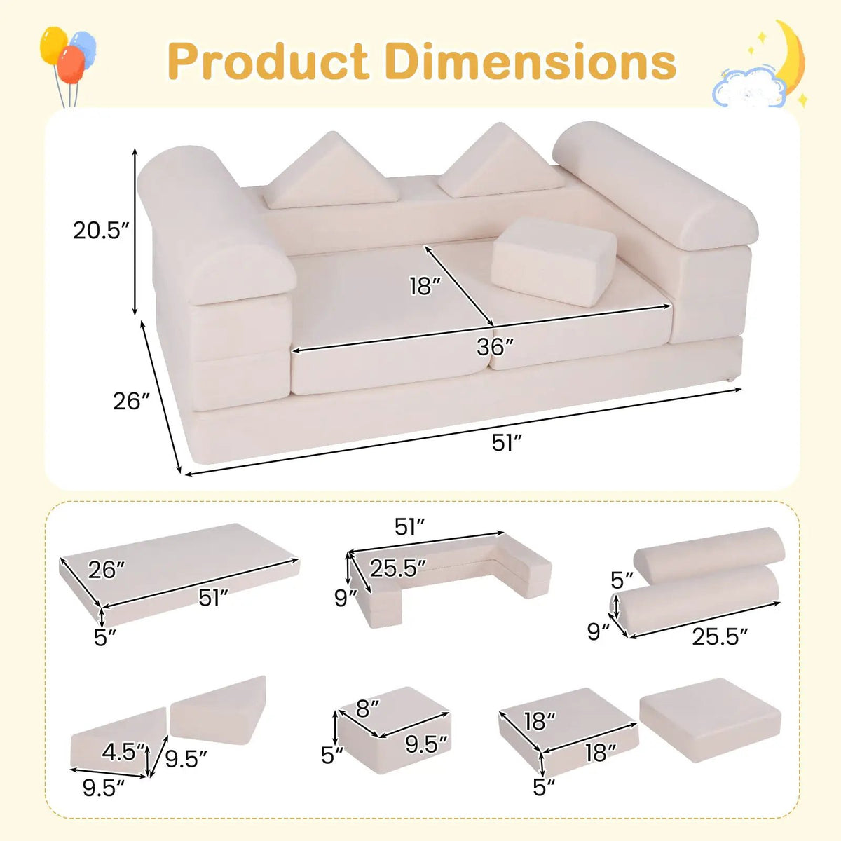9-Piece Climb and Crawl Foam and Floor Playset with Breathable Suede Fabric by DirectDeals